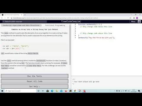 Tutorial 20 Combine An Array Into String Using Join Method Freecodecamp