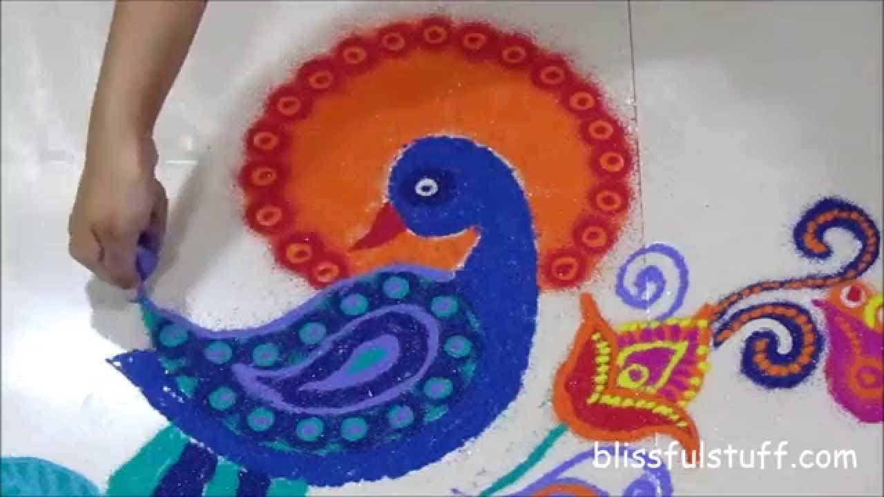 Beautiful peacock rangoli design by poonam borkar