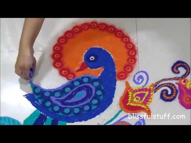 Beautiful peacock rangoli design by poonam borkar