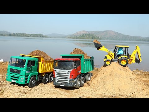 Jcb fully Loading Sand Tata Truck | Tipper Truck Stuck in Pit Pulling Out Truck | Tractor | CS Toy
