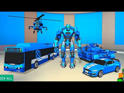 Super Robot Bus Tank Car Helicopter City Wars Games: Blue Transformers - Android iOS Gameplay