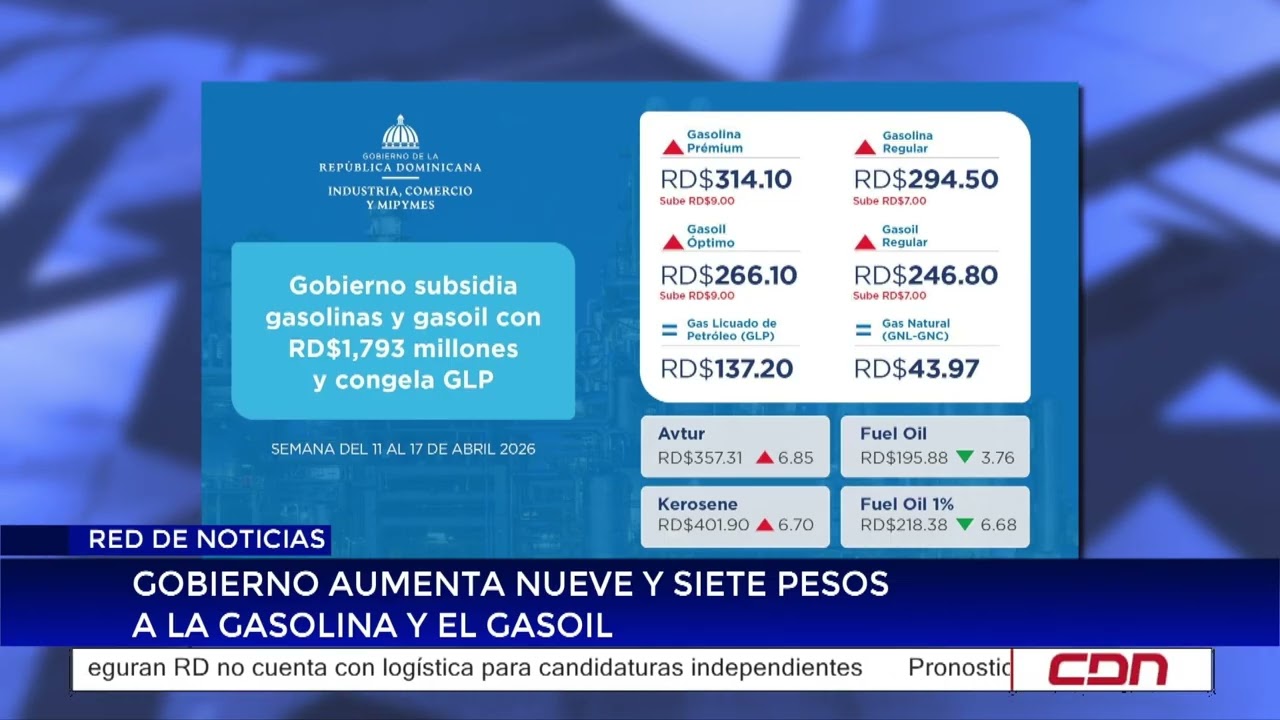 Gobierno aumenta nueve y siete pesos a la gasolina y el gasoil