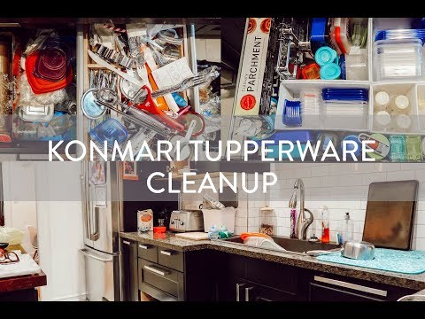 Part of a video titled KONMARI TUPPERWARE CLEANUP | Before and After - YouTube