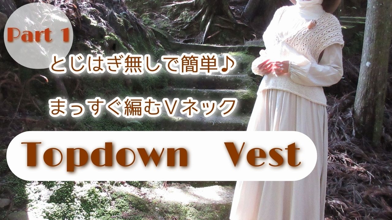 とじはぎ無しで簡単♪トップダウン♪Vネックベスト♡　topdown vest【 Part１　ネック部分を編みます♪ 】【 棒針編み】～編み物 Vlog 395～