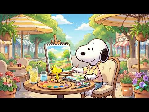 Snoopy and Woodstock Painting Outdoors 🖼️ Soothing Summer Jazz Beats to Study 🍃