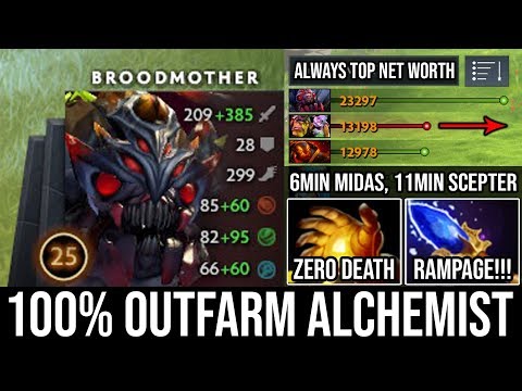 NEW Brood God!!! WTF 6Min Midas, 11Min Scepter Outfarm Alchemist 980GPM & Rampage Zero Death DotA 2