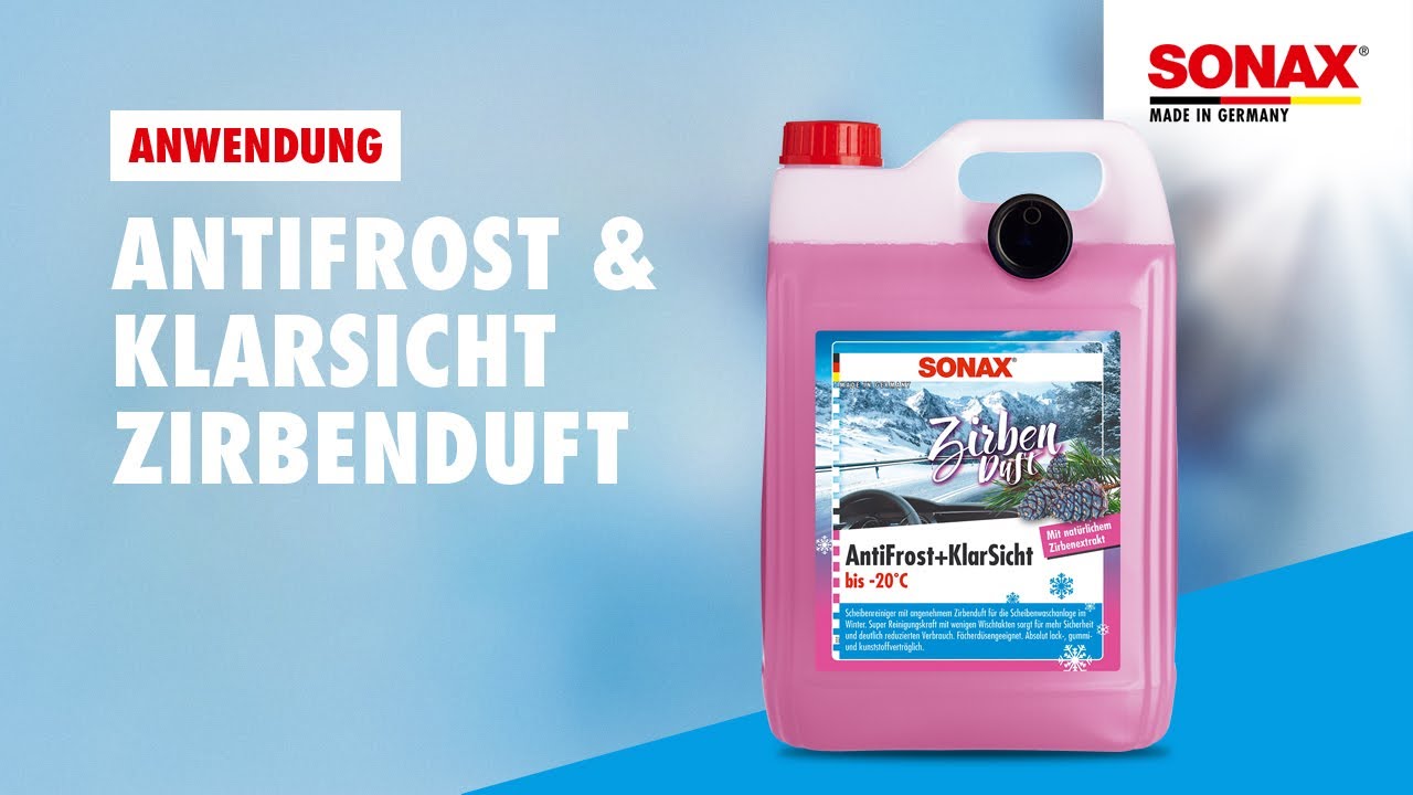 Video: Sonax Antifrost + Klarsicht bis -20°C Zirbe 5l Video: Sonax Antifrost + Klarsicht bis -20°C Zirbe 5l