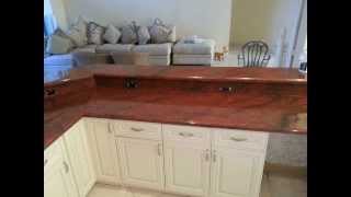 preview picture of video '411 Kitchen Cabinets & Granite. Antique White kitchen cabinets and red dragon Granite'