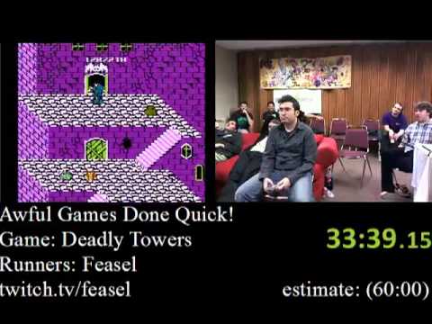 Deadly Towers NES - SPEED RUN (54:54.50) by Feasel - Awesome (Awful lol) Games Done Quick 2012
