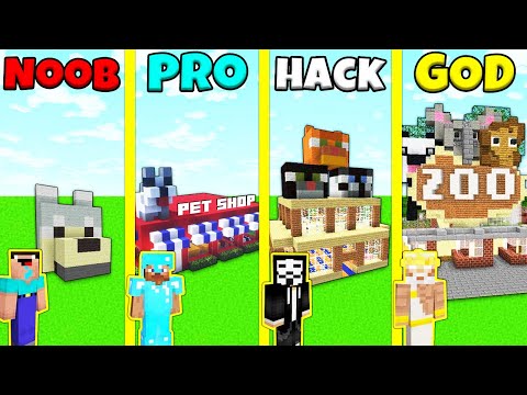 Minecraft Battle: NOOB vs PRO vs HACKER vs GOD: PET SHOP ZOO STORE BUILD CHALLENGE / Animation