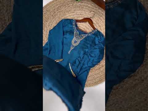 Teal Graceful Vichitra Silk Suit Set with Handwork & Sequins – Lace Border Dupatta, Stitched Top & Bottom