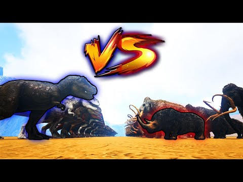 100 WOOLLY RHINOS AND MAMMOTHS VS 50 REXES! | Ark Battles | Thyro