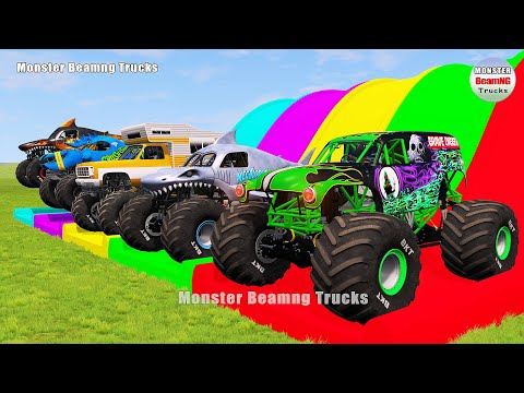 Triple Flatbed Trailer Monster Trucks Transport with Slide Color - BeamNG.drive 480