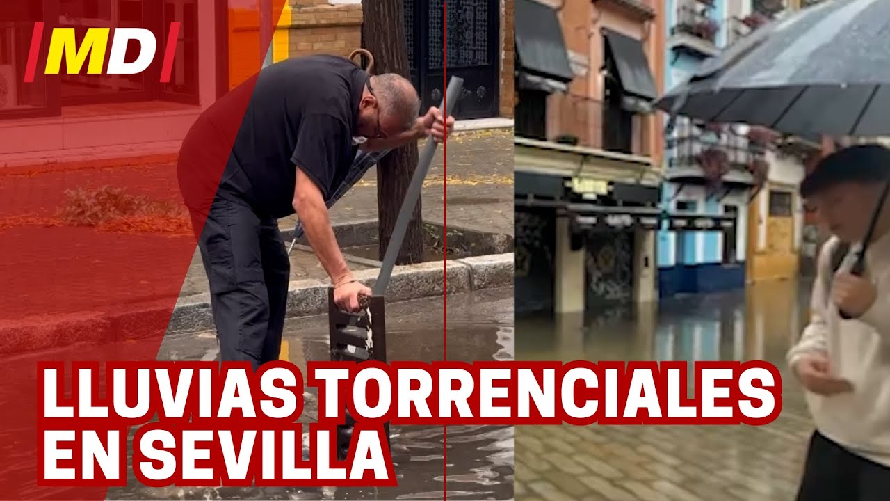 🌧️ LLUVIAS TORRENCIALES en SEVILLA 🌊 | CALLES INUNDADAS y FUERTE VIENTO azotan la ciudad 🌪️