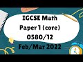 IGCSE Mathematics Paper 1 Core 0580 12 Feb Mar 2022