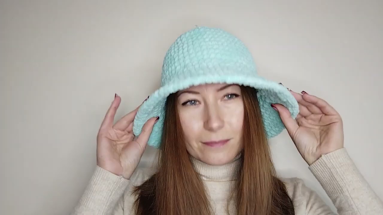 Fluffy bucket hat handknit Mint color bucket hat crochet
