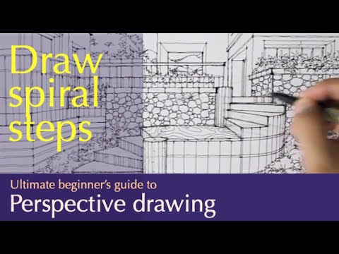 Perspective Drawing : Draw A garden 14: Spiral steps in multi point perspective. #shorts