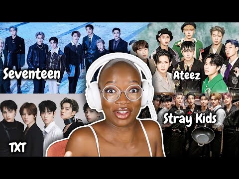 REACTING to other KPOP groups for the FIRST TIME (ateez, seventeen,TXT, straykids)