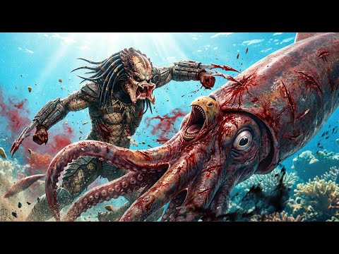 Predator vs. Tusoteuthis: The Abyssal Clash (4K)
