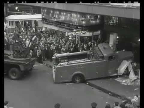 Fire truck crashes into sweets shop - Sydney 1955