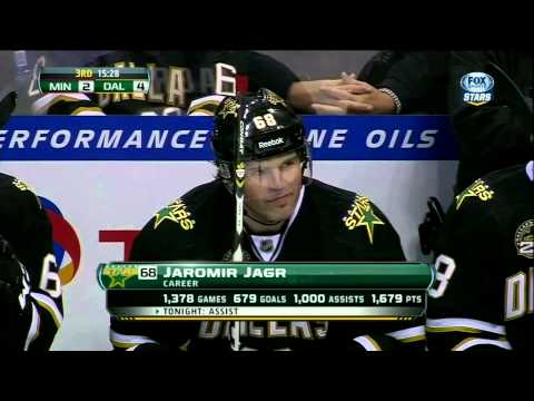 Jamie Benn PPG 4-2. Jaromir Jagr 1000th assist. Mar 29 2013 Minnesota Wild vs Dallas Stars NHL