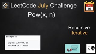 YouTube video 'x power n | po(x, n) | pow(x, n) leetcode | leetcode 50 | iterative & recursive'
