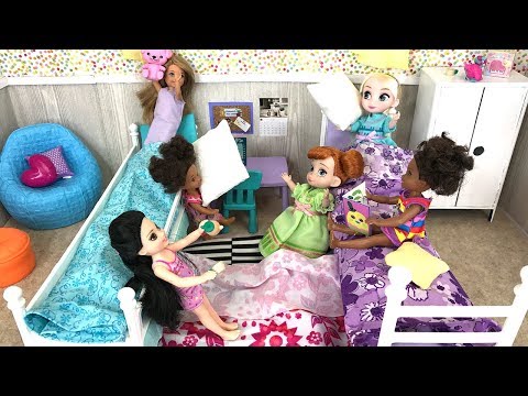 Sleepover! Barbie Sisters Slumber Party Elsa and Anna Toddler Dolls |  Naiah and Elli Doll Show #8 Video