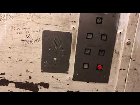 Worn Montgomery Oil Hydraulic freight elevator - King of Prussia Mall - PA