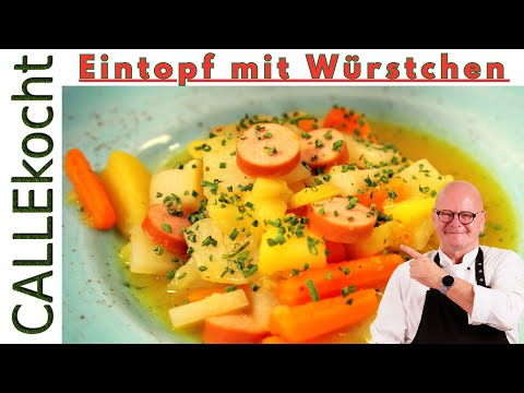 Für kalte Tage! 🥕 Möhren und Kohlrabi Eintopf mit Würstchen.
