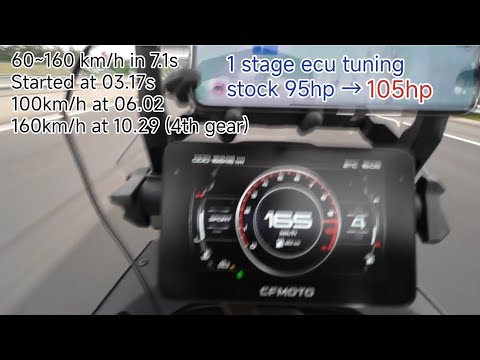 CFMOTO 800MT 60-160km/h acceleration, 1 stage ECU tuning 105hp