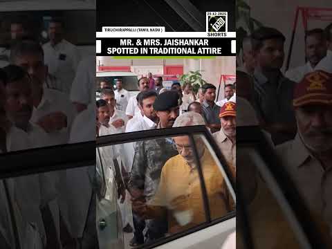 EAM Jaishankar along with his wife Kyoko Jaishankar arrive in Tiruchirappalli in traditional attire