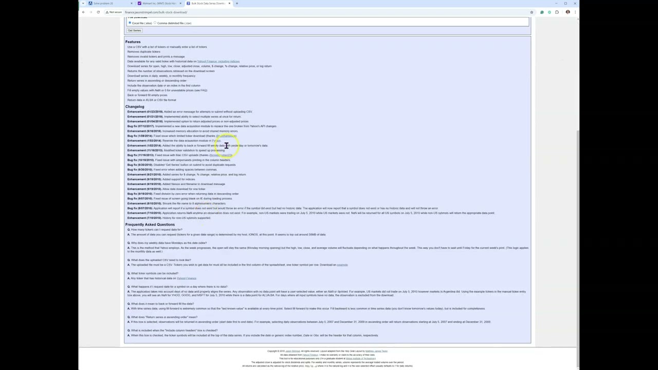 Downloading stock prices and calculating periodic and average returns using various methods.