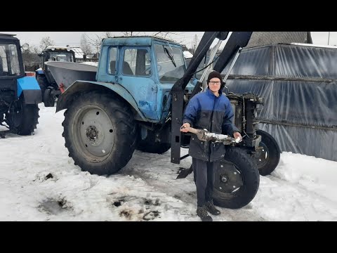 Тяжелый запуск трактора в мороз -15 мтз 80 и дмт 0.75 чистим дороги от снега