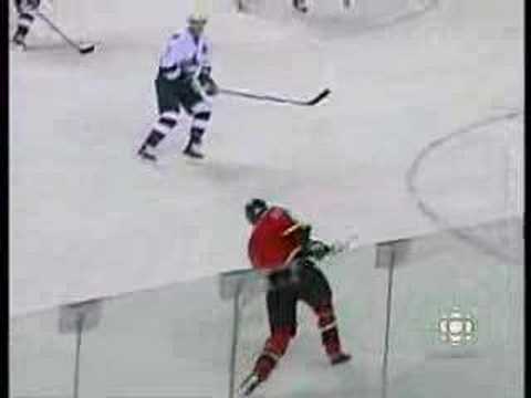 Dion Phaneuf hits Luongo in the head with slap shot (ouch)