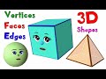 Learn About Faces, Edges and Vertices - 3D Shapes | Basic Geometry for Kids | Noodle Kidz