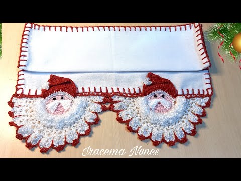 vídeo aula:barrado em crochê para pano de prato papai Noel 🎅 #Iracemanunes