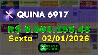 Resultado da Quina 6917, Sexta-feira, 02/01/2026
