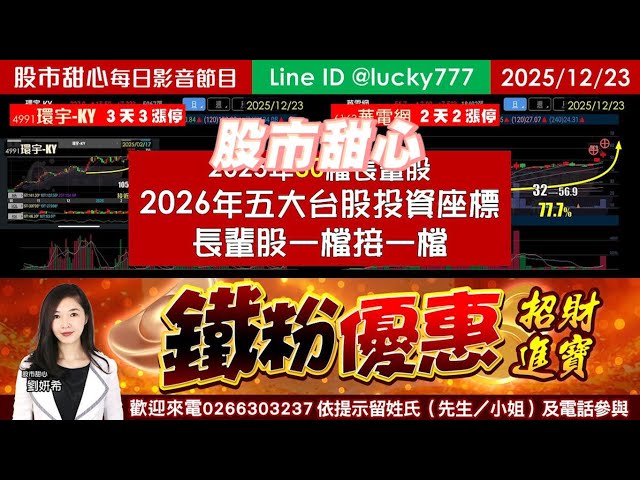 1223【甜心盤後影音】【招財進寶鐵粉專案】2025年30檔長輩股，2026台股五大投資座標長輩股一檔接一檔