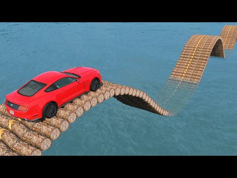 Impossible Log Wave Bridge Crossing Cars Vs Deep Water - BeamNG.Drive