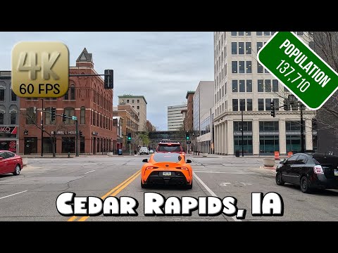 Driving Around Downtown Cedar Rapids, IA in 4k Video