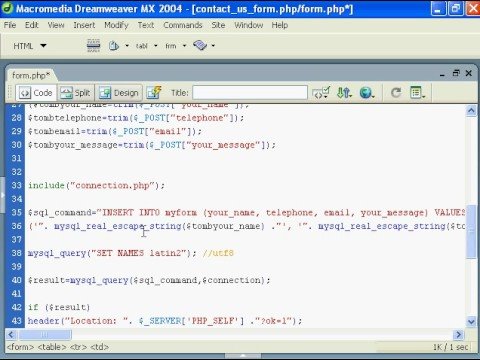 Contact Us form into database tutorial