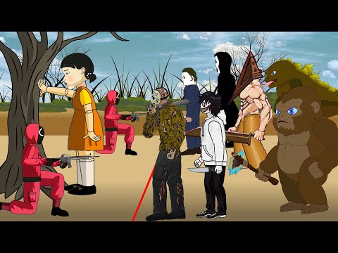 Squid Game challenge by Jason, Chucky, pyramid head, baby kong & baby godzilla - Funny Animation