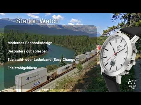 ETT - Station Watch - Damen & Herren Solar Funkuhren im Bahnhofsdesign mit Datumsanzeige