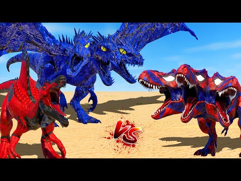 3 Head Spiderman T-Rex vs Red Spinosaurus vs Blue Dragon I-Rex 🌍 Jurassic World Evolution