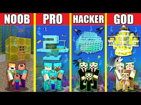 Noob Builder - Minecraft - Minecraft Battle: UNDERWATER HOUSE BUILD CHALLENGE - NOOB vs PRO vs HACKER vs GOD / Animation WATER