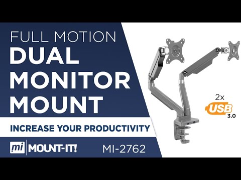 Mount-It Dual Monitor Quick, Easy Installation Desk Mount with 2 Integrated 3.0 USB Ports (Gray)