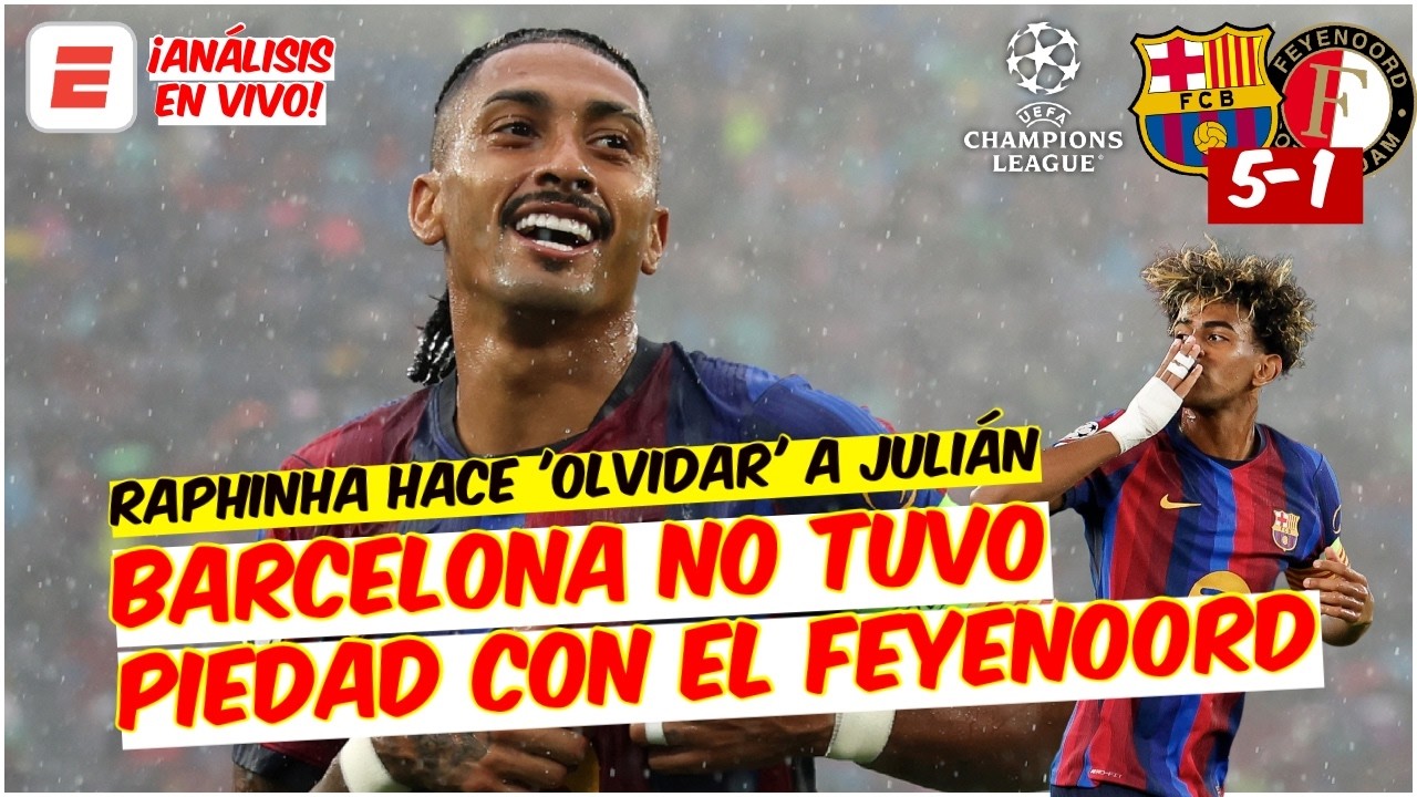 Barcelona BAILA hasta EN CHAMPIONS. Goleó al Feyenoord con DOBLETE de Raphinha | Champions League