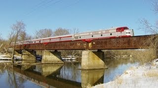 preview picture of video 'WSOR 101, E9 Led BusinessTrain, Crossing the Kishwaukee River on 3-3-2013'