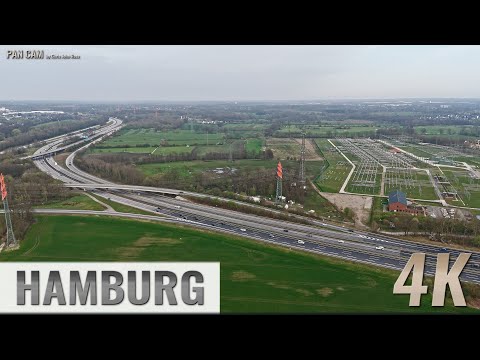 Hamburg, Germany: Billstedt - Autobahn A1, Kreuz Hamburg-Ost, Kleingärten - Luftpanorama - 4K - 0193