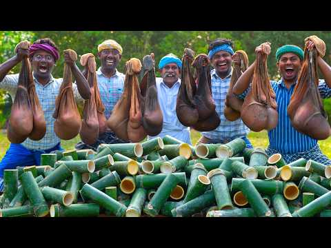 BAMBOO INTESTINE | Goat Intestine Recipe Cooking in Bamboo | Mutton Boti Cleaning | Kudal Curry